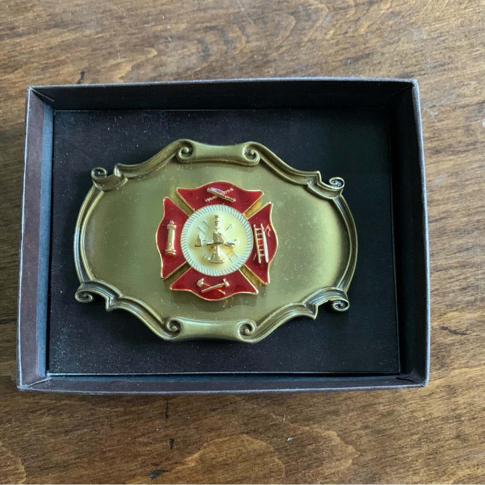 Vintage 1978 Firefighter Brass Belt Buckle Raintree Made in USA RARE